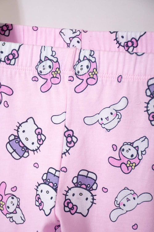PIJAMA DE HELLO KITTY BLANCA Y ROSADA DE CAMISETA MANGA LARGA PARA NIÑA 2T A 5T