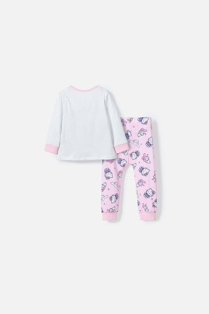 PIJAMA DE HELLO KITTY BLANCA Y ROSADA DE CAMISETA MANGA LARGA PARA BEBÉ NIÑA