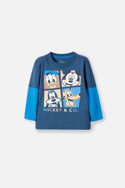CAMISETA DE MICKEY MOUSE AZUL MANGA LARGA PARA NIÑO 2T A 5T
