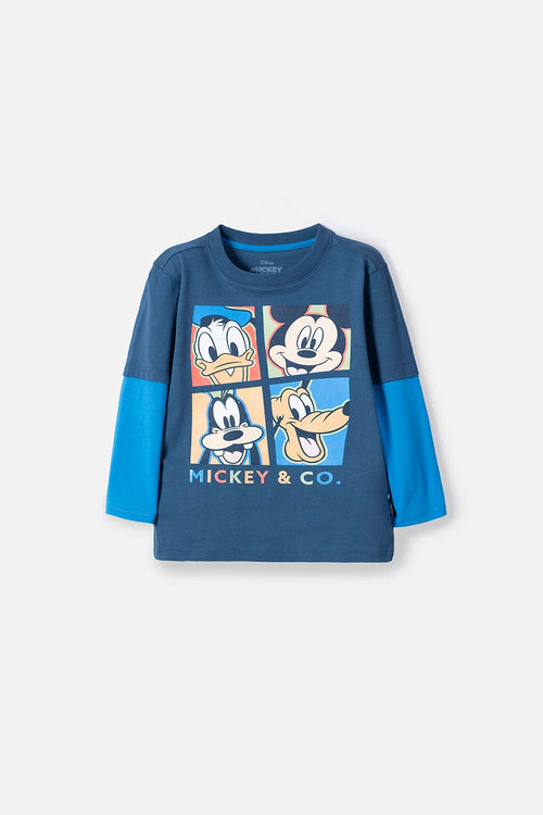 CAMISETA DE MICKEY MOUSE AZUL MANGA LARGA PARA NIÑO 2T A 5T