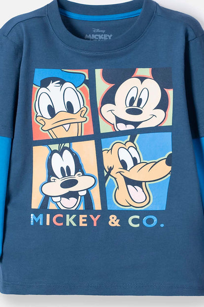 CAMISETA DE MICKEY MOUSE AZUL MANGA LARGA PARA NIÑO 2T A 5T
