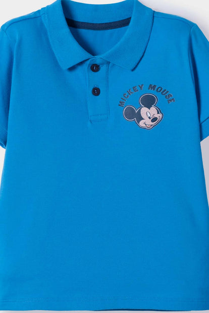 CAMISETA TIPO POLO DE MICKEY MOUSE AZUL TIPO POLO PARA NIÑO 2T A 5T