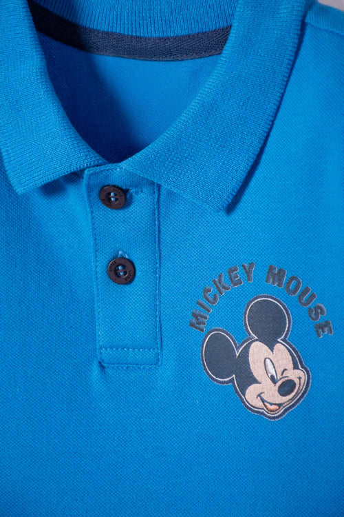 CAMISETA TIPO POLO DE MICKEY MOUSE AZUL TIPO POLO PARA NIÑO 2T A 5T