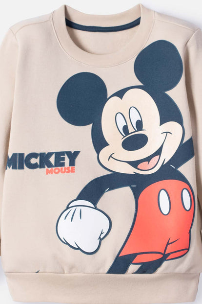 BUZO DE MICKEY MOUSE CAQUI ESTAMPADO EN FRENTE PARA NIÑO 2T A 5T