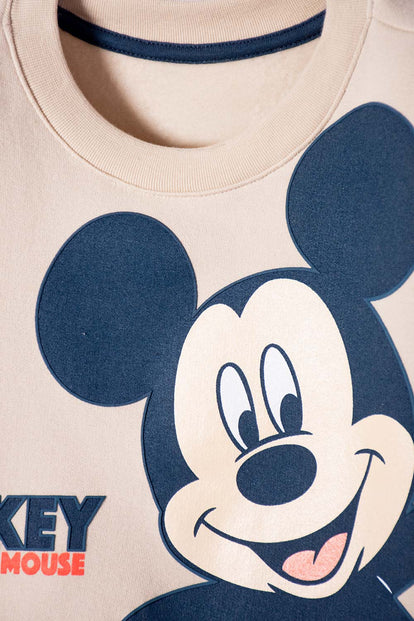 BUZO DE MICKEY MOUSE CAQUI ESTAMPADO EN FRENTE PARA NIÑO 2T A 5T