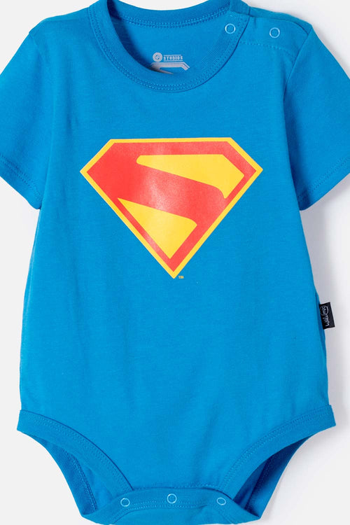 BODY DE SUPERMAN CON BROCHES AZUL PARA BEBÉ NIÑO