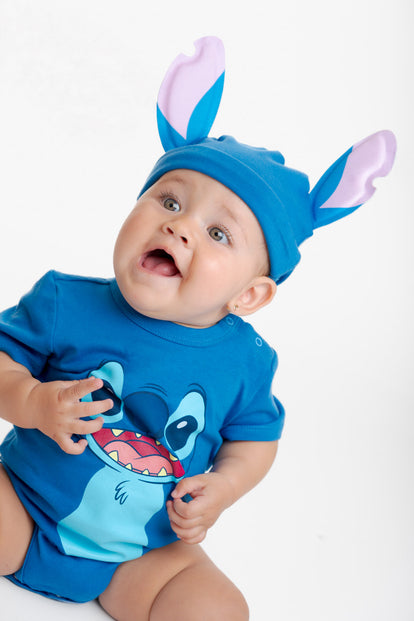 BODY DE STITCH CON GORRO AZUL PARA BEBÉ NIÑO