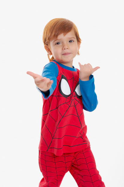 PIJAMA DE SPIDERMAN CON PANTALÓN LARGO ROJO PARA NIÑO 2T A 5T