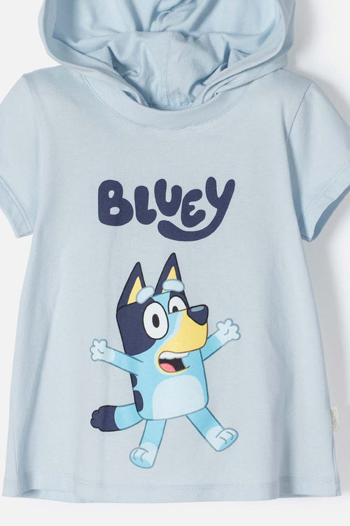 CAMISETA DE BLUEY CON CAPUCHA AZUL PARA NIÑA 2T A 6T