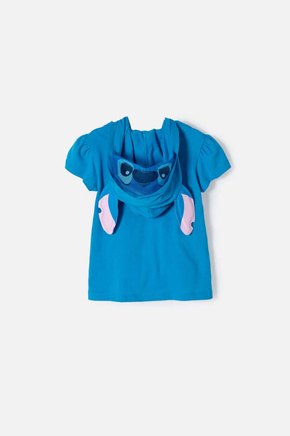 CAMISETA DE STITCH CON CAPUCHA AZUL PARA NIÑA 2T A 5T