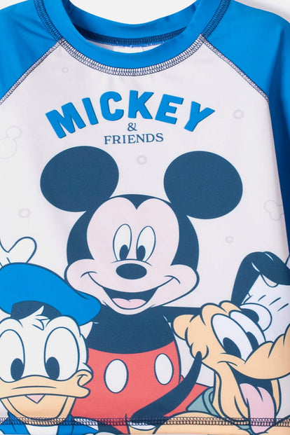 CONJUNTO DE BAÑO DE MICKEY MOUSE AZUL MANGA LARGA PARA NIÑO 2T A 5T