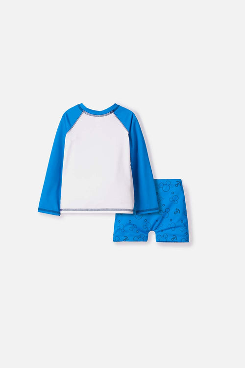CONJUNTO DE BAÑO DE MICKEY MOUSE AZUL MANGA LARGA PARA NIÑO 2T A 5T