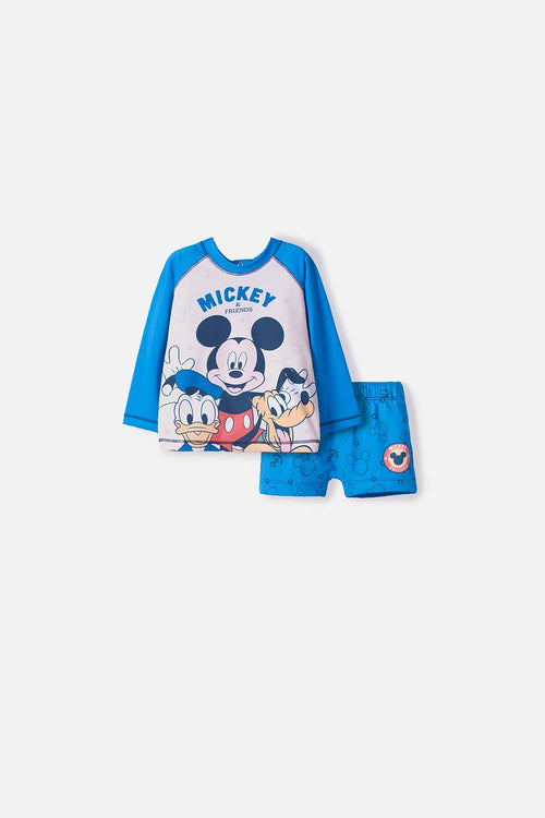 CONJUNTO DE BAÑO DE MICKEY MOUSE AZUL MANGA LARGA PARA BEBÉ NIÑO