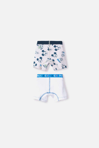 PACK X2 BÓXER DE MICKEY MOUSE BLANCO Y MARFIL OSCURO PARA NIÑO 2T A 5T