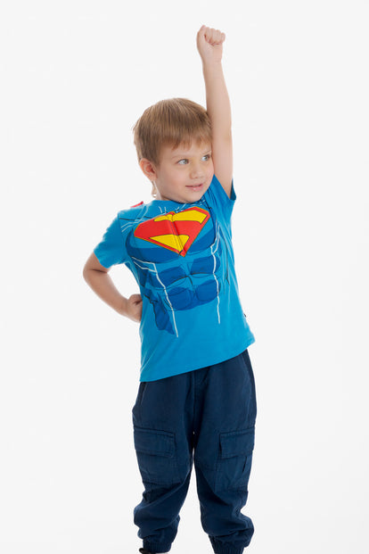 CAMISETA DE SUPERMAN CON CAPA MULTICOLOR PARA NIÑO 2T A 5T