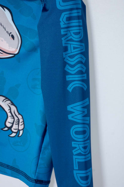 CONJUNTO DE BAÑO DE JURASSIC WORLD AZUL DE CAMISETA MANGA LARGA PARA NIÑO 2T A 5T