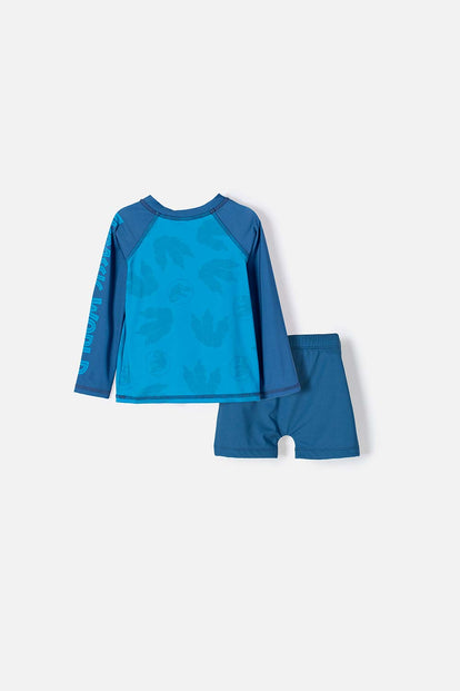 CONJUNTO DE BAÑO DE JURASSIC WORLD AZUL DE CAMISETA MANGA LARGA PARA NIÑO 2T A 5T