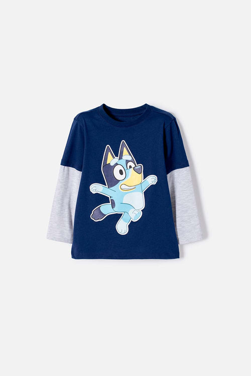 CAMISETA DE BLUEY AZUL MANGA LARGA PARA NIÑO 2T A 6T