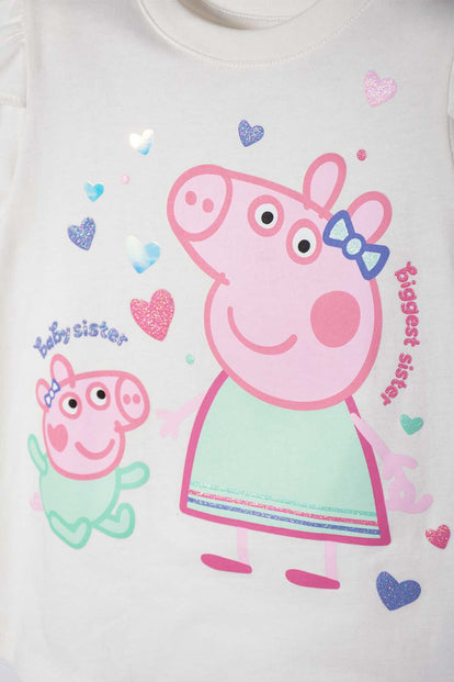 CAMISETA DE PEPPA PIG MARFIL ESTAMPADA EN FRENTE PARA NIÑA 2T A 5T