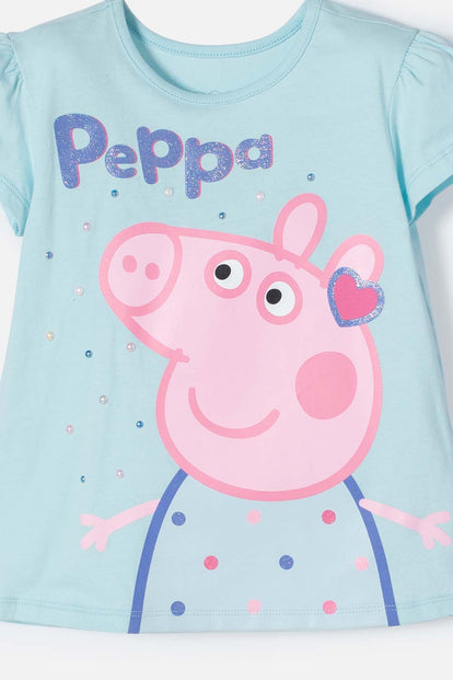CAMISETA DE PEPPA PIG AZUL ESTAMPADA EN FRENTE PARA NIÑA 2T A 5T