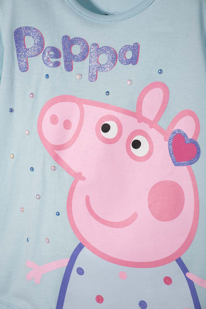 CAMISETA DE PEPPA PIG AZUL ESTAMPADA EN FRENTE PARA NIÑA 2T A 5T