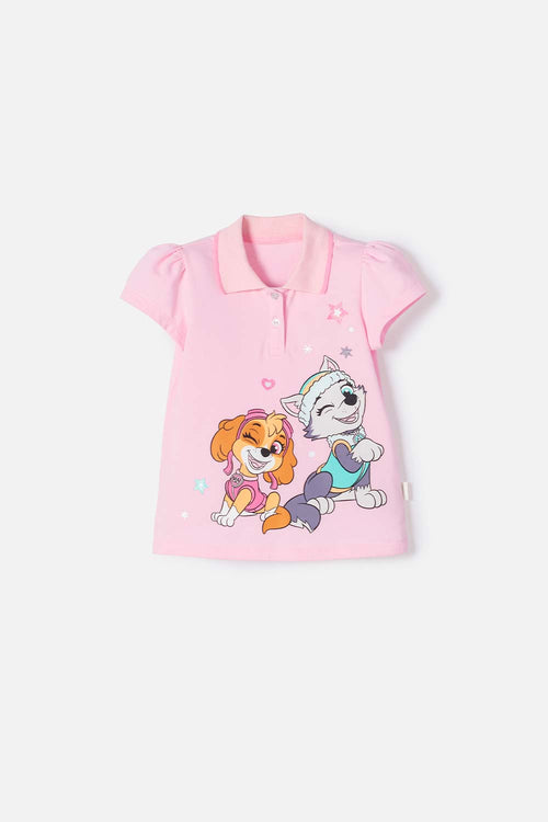 CAMISETA TIPO POLO DE PAW PATROL ROSADA PARA NIÑA 2T A 6T