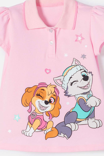 CAMISETA TIPO POLO DE PAW PATROL ROSADA PARA NIÑA 2T A 6T