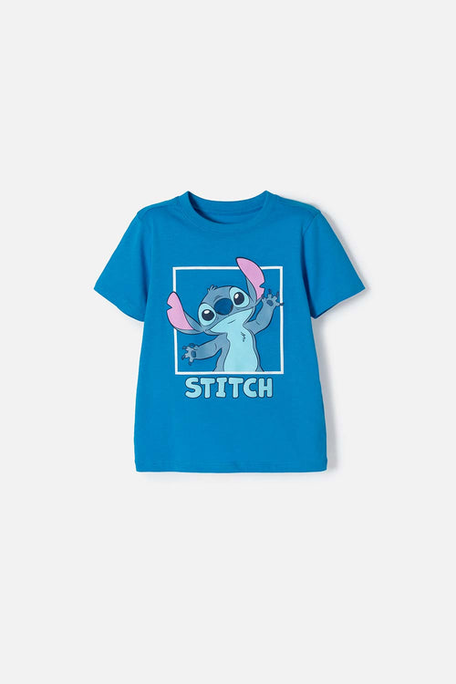 CAMISETA DE STITCH MANGA CORTA AZUL PARA NIÑA 2T A 5T