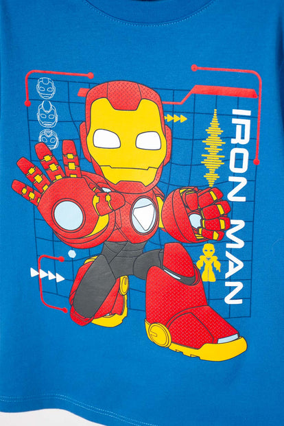 CAMISETA DE IRONMAN MANGA CORTA AZUL PARA NIÑO 2T A 5T