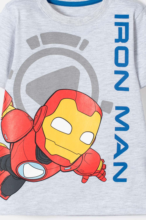 CAMISETA DE IRONMAN MANGA CORTA GRIS JASPE PARA NIÑO 2T A 5T