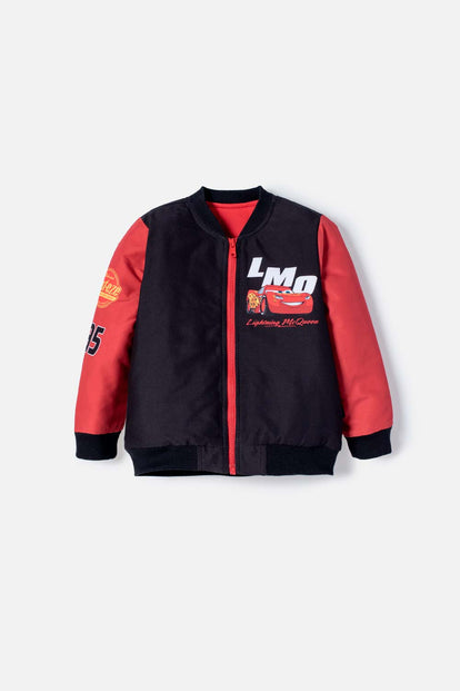 CHAQUETA DE CARS CON CIERRE NEGRO Y ROJO PARA NIÑO 2T A 6T.