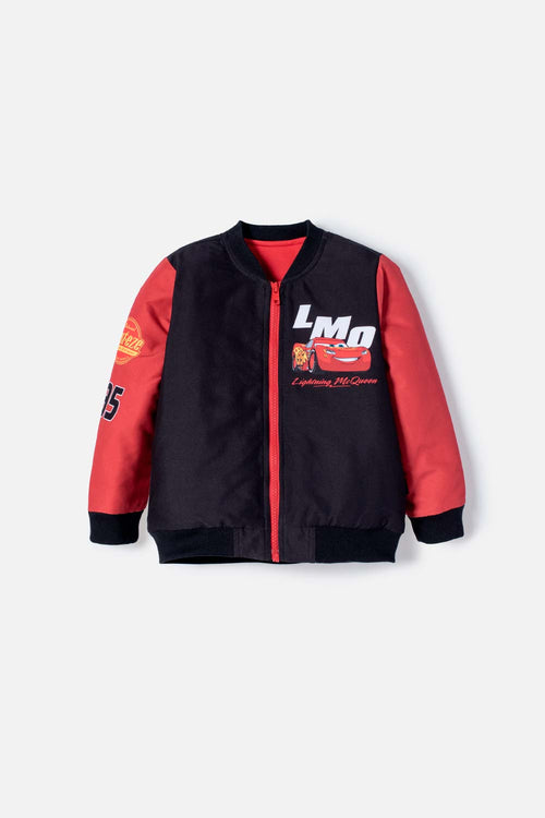 CHAQUETA DE CARS CON CIERRE NEGRO Y ROJO PARA NIÑO 2T A 6T.