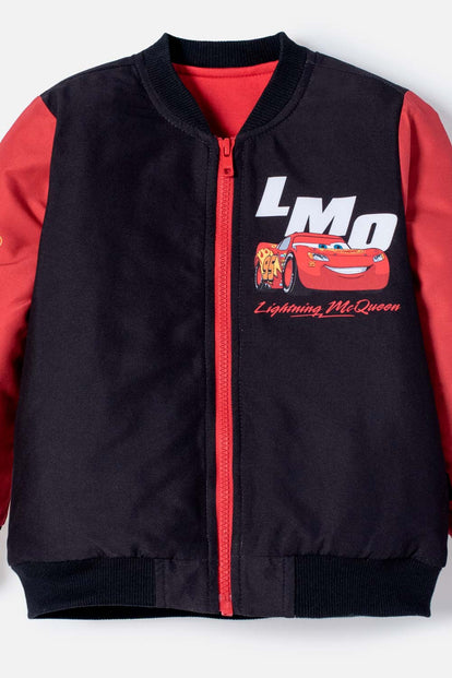 CHAQUETA DE CARS CON CIERRE NEGRO Y ROJO PARA NIÑO 2T A 6T.