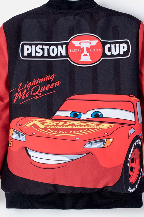 CHAQUETA DE CARS CON CIERRE NEGRO Y ROJO PARA NIÑO 2T A 6T.