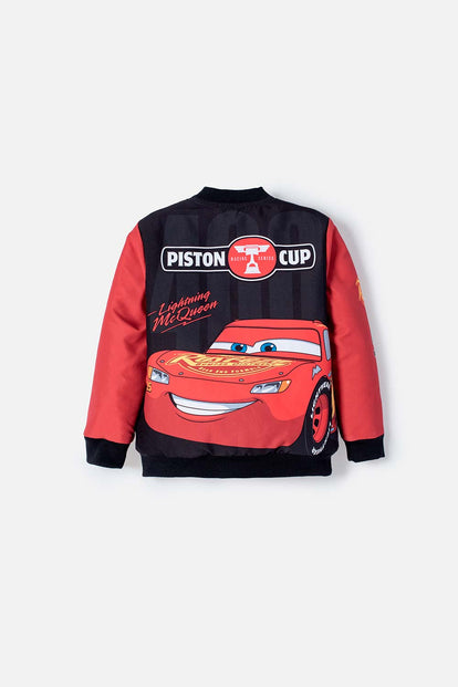 CHAQUETA DE CARS CON CIERRE NEGRO Y ROJO PARA NIÑO 2T A 6T.