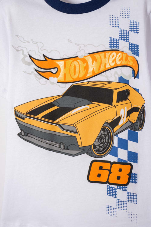 PIJAMA HOT WHEELS CON PANTALÓN LARGO BLANCO Y NARANJA PARA NIÑO 2T A 6T