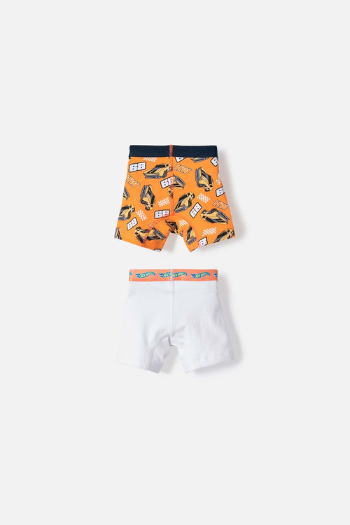 PACK X2 BOXER DE HOT WHEELS NARANJADO Y BLANCO PARA NIÑO 2T A 6T