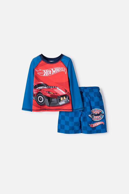 CONJUNTO DE BAÑO DE HOT WHEELS AZUL Y ROJO PARA NIÑO 2T A 6T