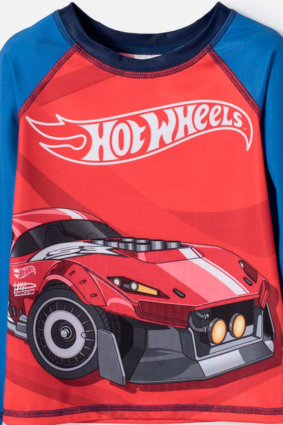 CONJUNTO DE BAÑO DE HOT WHEELS AZUL Y ROJO PARA NIÑO 2T A 6T