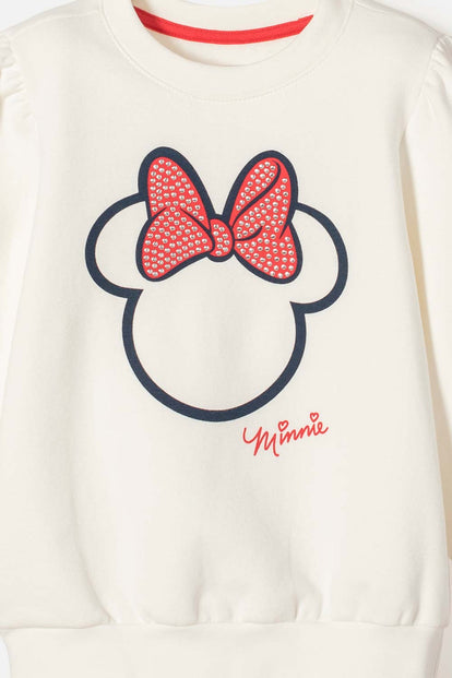 BUZO DE MINNIE MOUSE CERRADO MARFIL PARA NIÑA 2T A 5T
