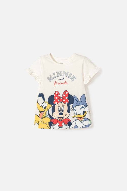 CAMISETA DE MINNIE MOUSE MANGA CORTA MARFIL PARA NIÑA 2T A 5T