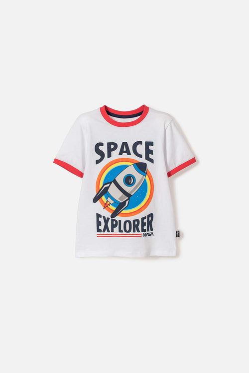 CAMISETA DE NASA MANGA CORTA BLANCO Y ROJO PARA NIÑO 2T A 5T