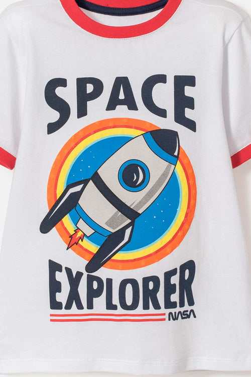 CAMISETA DE NASA MANGA CORTA BLANCO Y ROJO PARA NIÑO 2T A 5T