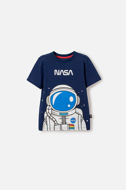CAMISETA DE NASA MANGA CORTA AZUL PARA NIÑO 2T A 5T