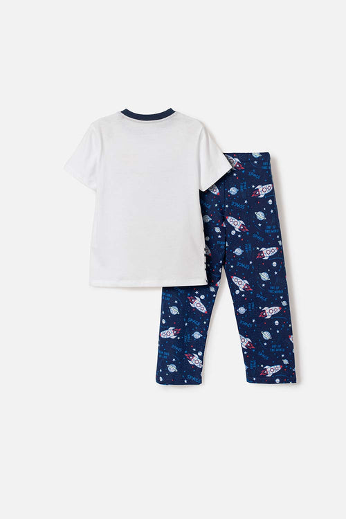 PIJAMA DE LA NASA CON PANTALÓN LARGO BLANCO Y AZUL PARA NIÑO 2T A 5T
