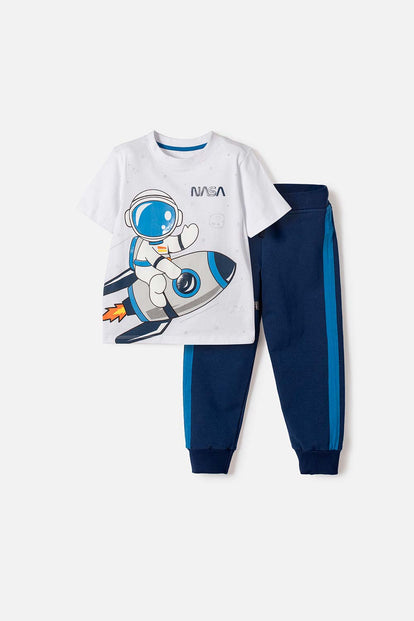 CONJUNTO DE LA NASA CON PANTALÓN LARGO BLANCO Y AZUL PARA NIÑO 2T A 5T