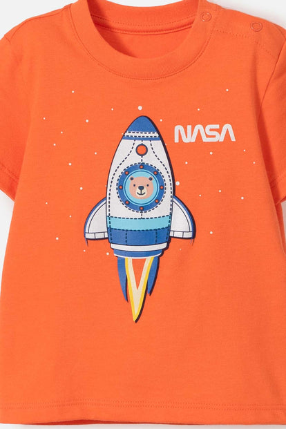 CONJUNTO DE LA NASA CON PANTALÓN LARGO NARANJA Y AZUL PARA BEBÉ NIÑO