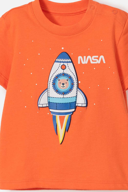 CONJUNTO DE LA NASA CON PANTALÓN LARGO NARANJA Y AZUL PARA BEBÉ NIÑO