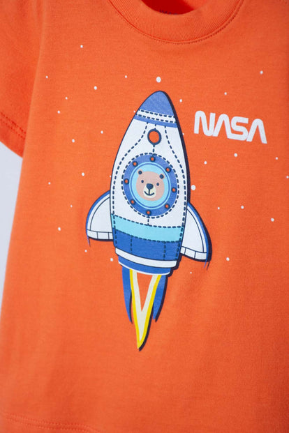 CONJUNTO DE LA NASA CON PANTALÓN LARGO NARANJA Y AZUL PARA BEBÉ NIÑO