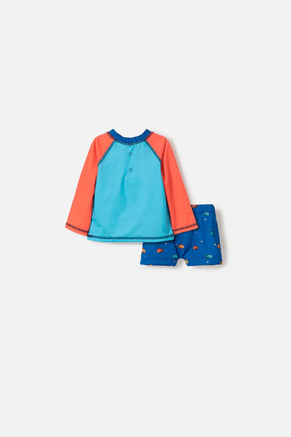 CONJUNTO DE BAÑO DE LA NASA AZUL Y NARANJA PARA BEBÉ NIÑO